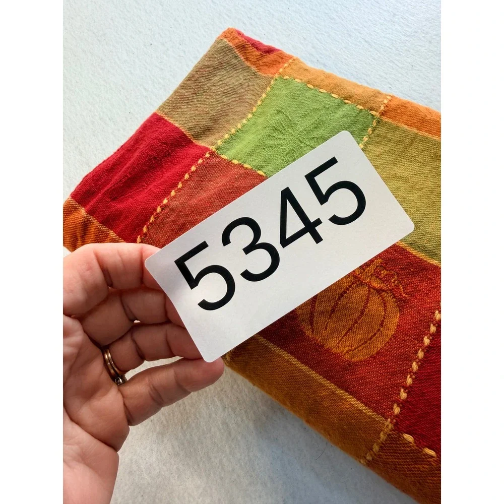 Autumn Patchwork Pumpkin Leaf Woven Table Runner Red Orange Green 13x70